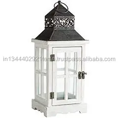 Antique Moroccan Candle Lantern in Clear Glass Rustic Copper Metal Finish