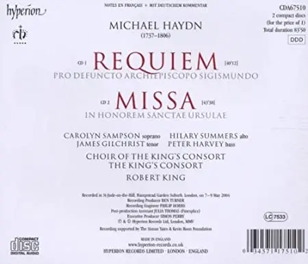 Haydn: Requiem Pro Defuncto Archiepiscopo Sigismundo / Missa In Honerem Sanctae Ursulae From Hyperion