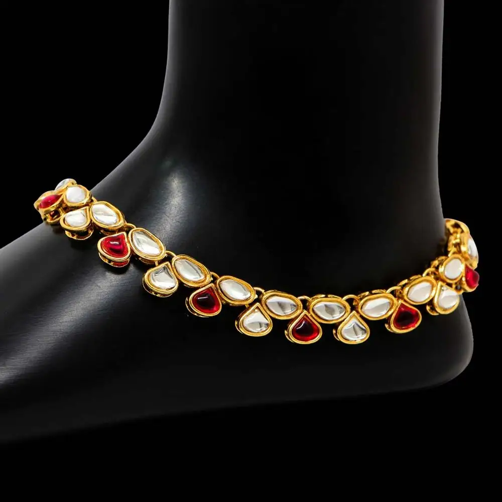 Designer  Indian Jewelry Rani Color Kundan Anklets for women and girls