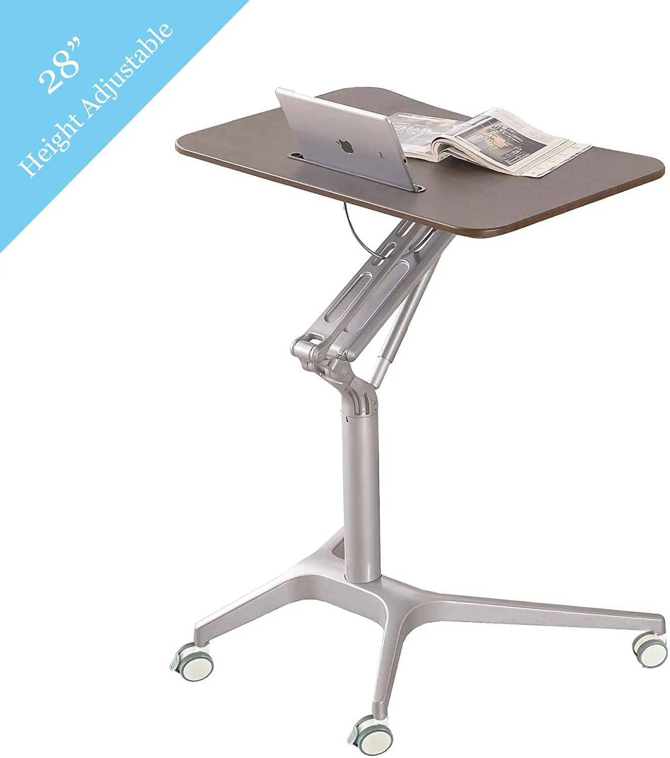 Pneumatic Height Adjutable Sit Stand Laptop Office Desk Mobile Computer Desk with Casters