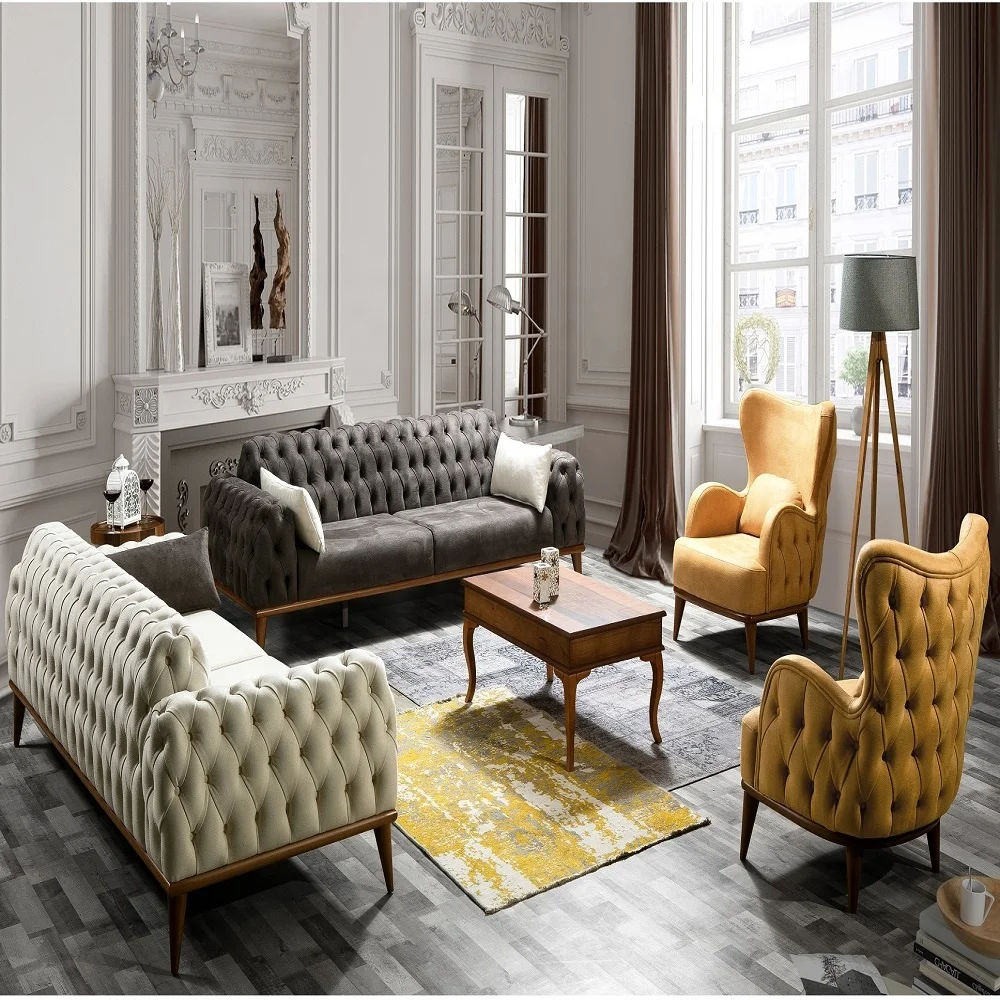 Высококачественный комплект диванов Santana Chesterfield в европейском стиле, диваны для гостиной, Высококачественная мебель ручной работы для гостиной
