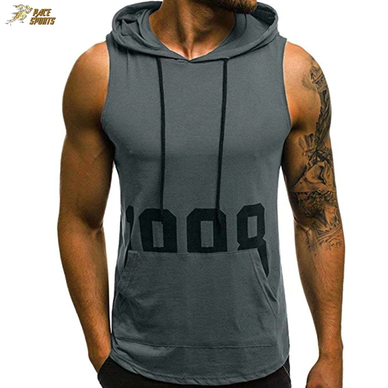 Men Hoodies Tank Top Sleeveless Muscular Gym Sport Slim Vest Bodybuilding Hooded Shirt Sleeveless Hoodie