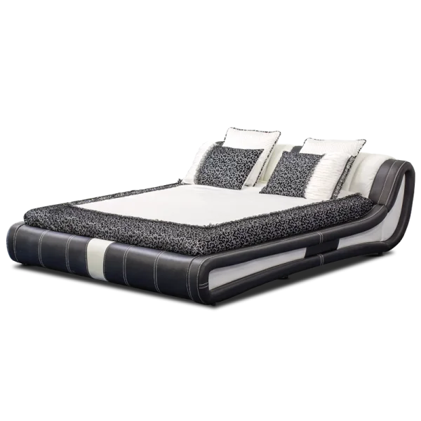 Genuine leather queensize high back contemporary soft bed with strong metal bed frame CARMEN AVA - Black/White, Brown/White