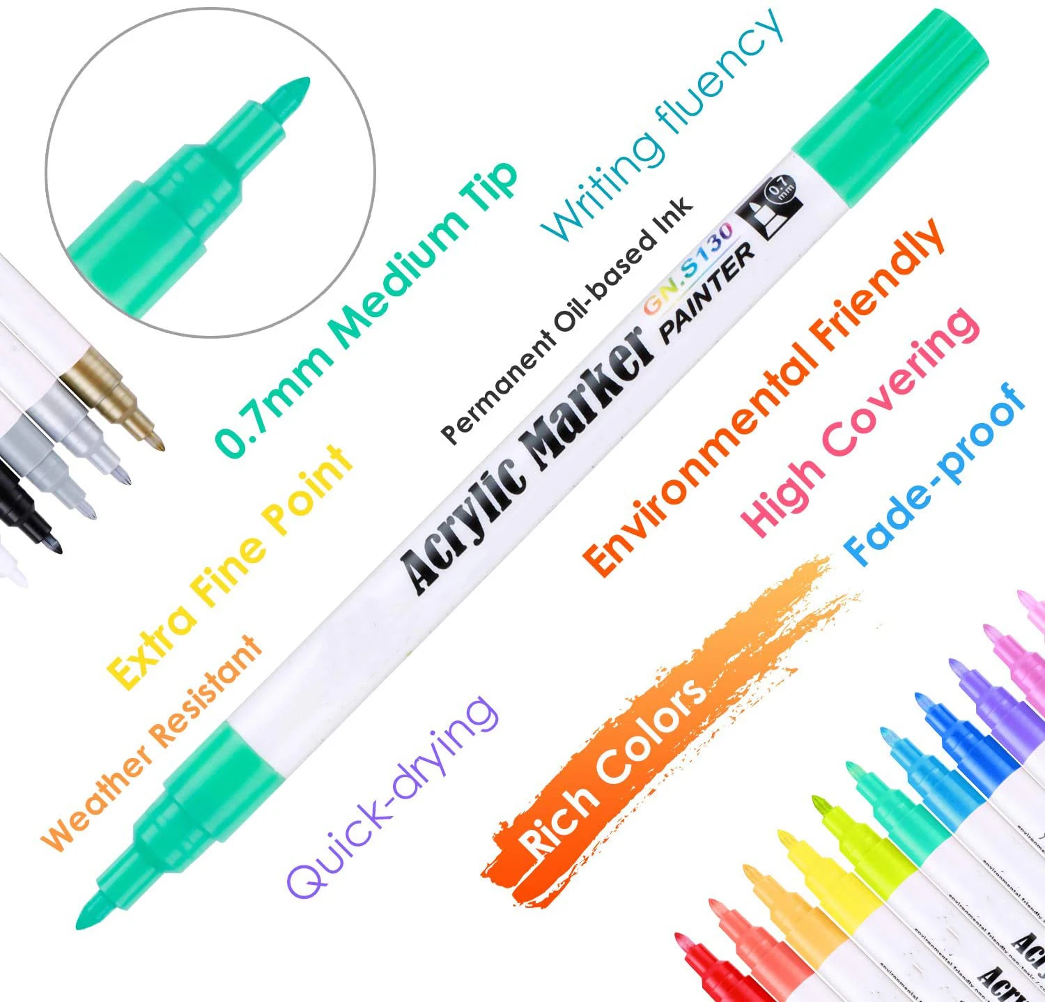 6 видов цветов 0,7 мм DIY живопись ручка-маркер на водной основе акриловая краска маркер для белой доски