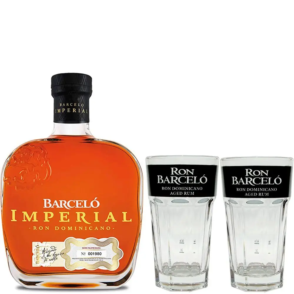 
Ron Barcelo Imperial 0,70 Litros 38% (R) + 2 Vasos 0.70 L. 