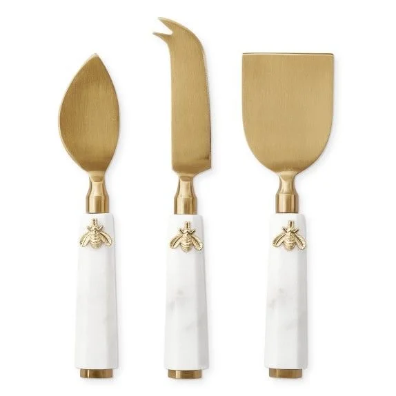 White Marble and Brass Cheese Cutting Knife Set at best rate