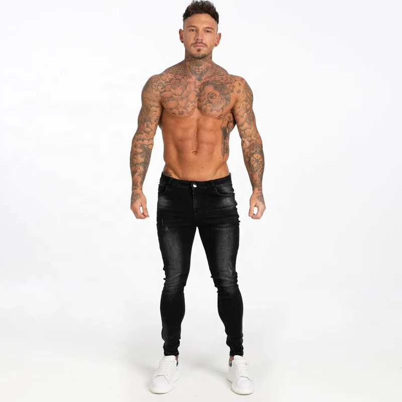
High quality dropship black faded jeans men zipper fly ankle fitting distressed skinny jeans men 