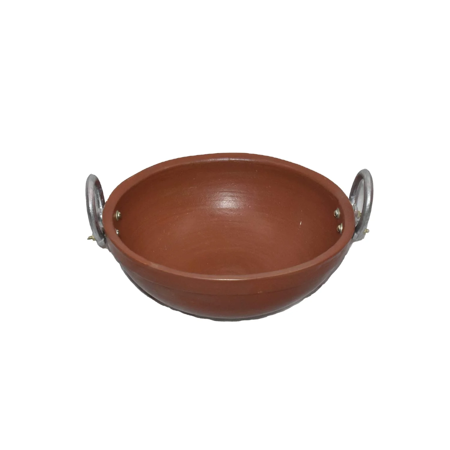 
High Quality Handmade Terracotta Clay Gas Cooking Deep Fry Pan/Kaadai/Handi with Aluminium Handle 