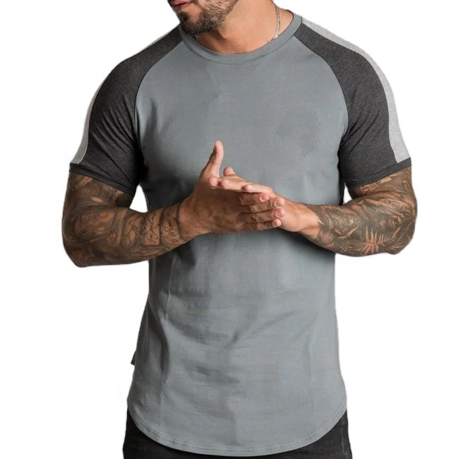 Factory Price Custom logo 100% cotton plain curved hem blank t shirt for men with black contrast t-shirts