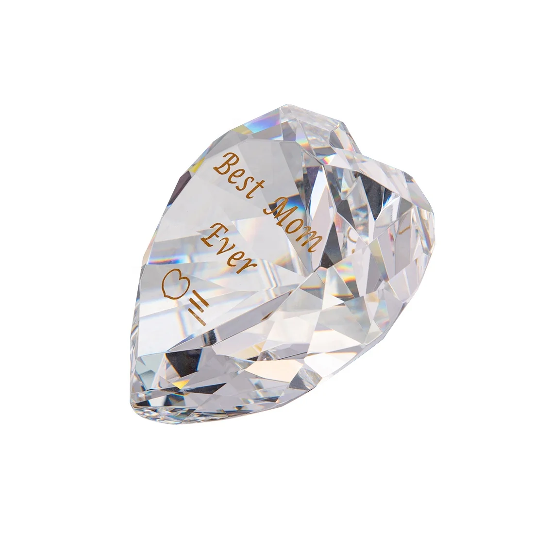 90mm rainbow crystal glass diamond heart with custom engrave wedding ornament home decor