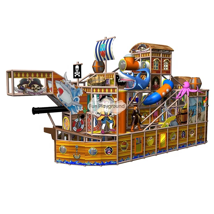 
Pirate Jungle Theme Amusement Commercial Child Indoor Plastic Slide Bounce Trampolines for Kids Playground 