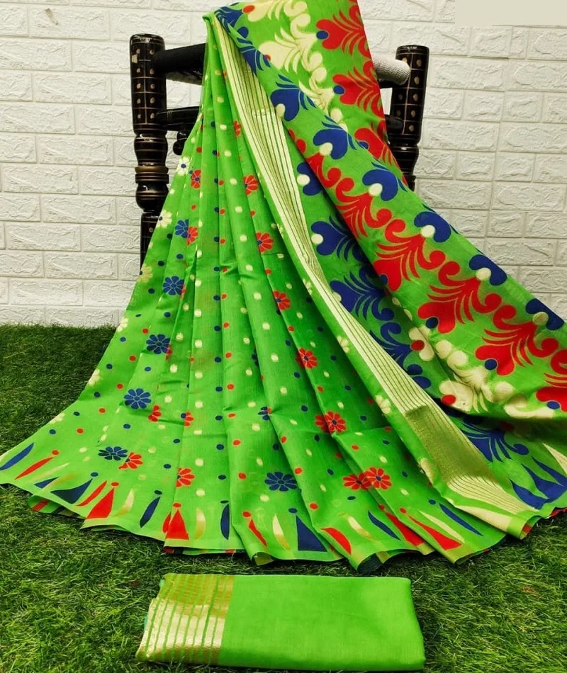 Pure Rich Cotton Silk Designer Saree Beautiful Jacquard Work All Over Sari with Rich Pallu and Cotton Silk Blouse Sari for Women