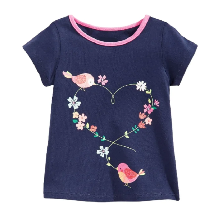 Wholesale Kids Clothes Print Pattern Girls 100% Organic Cotton T-shirts Direct Factory Manufacturer from Bangladesh