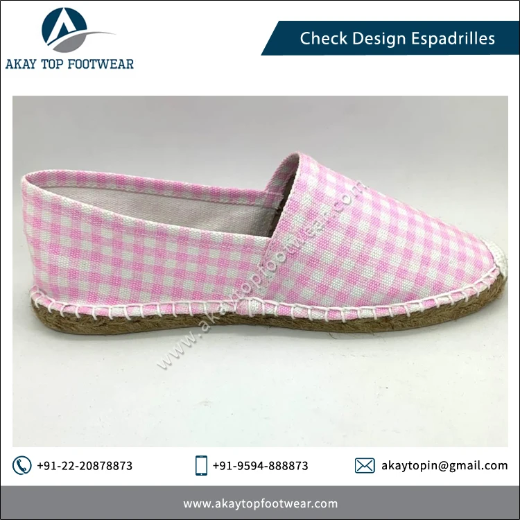 Espadrilles Best Selling Attractive Design Jute Sole All Season Check Design Espadrilles Flat Shoes