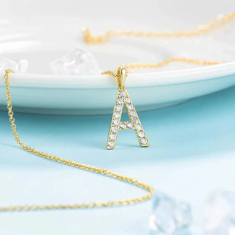 Iced Bling 14K Gold Small Initial Diamonds Necklace Jewelry for Women
