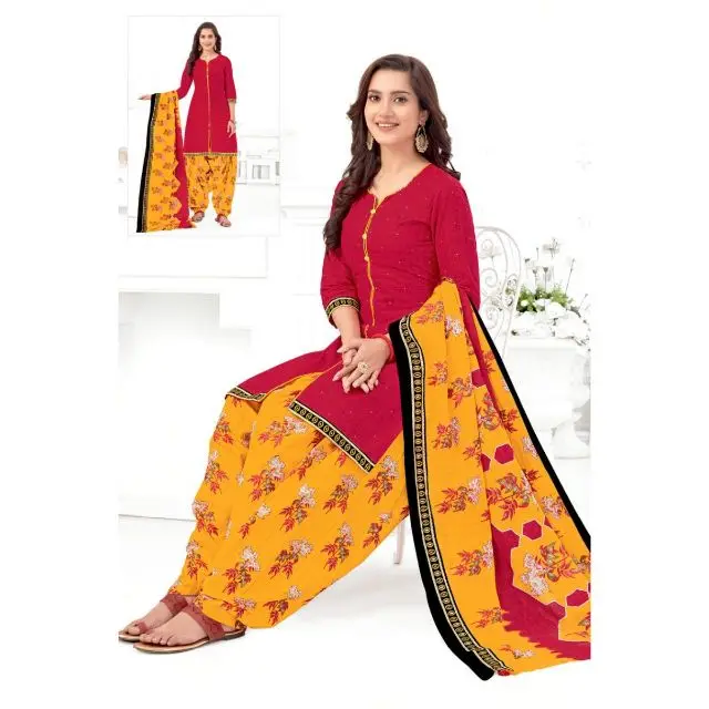 Indian Manufacturer of printed Cotton dress on sale price 10 piece catalog Daily Wear Cotton Printed Salwar Suit With Dupata Set