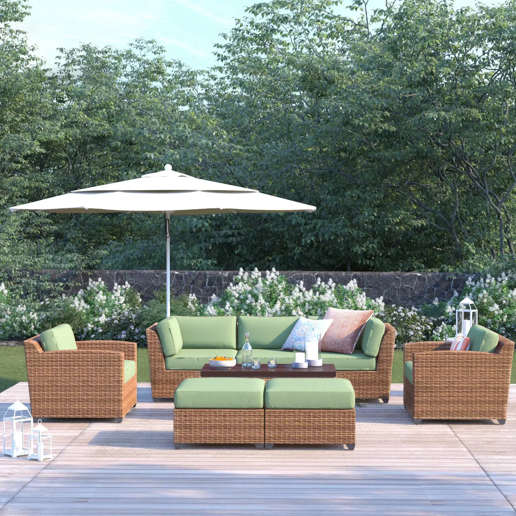 LIVING ROOM - Poly Rattan Furniture Set Brings A True Classic And Traditional Feel To Your Outdoor Space.