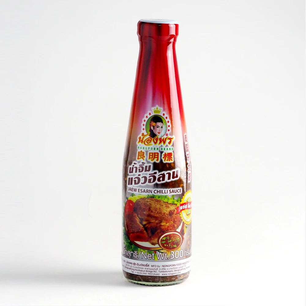 Nong Pon Dipping Jaew Esarn Chilli Hot Sauce Glass Bottle Package 300 ML Red Hot Chili Sauce Chili Paste