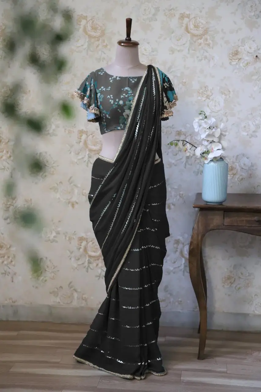 
Georgette heavy saree with sequence work with lace border and blouse for wedding and special occasion 