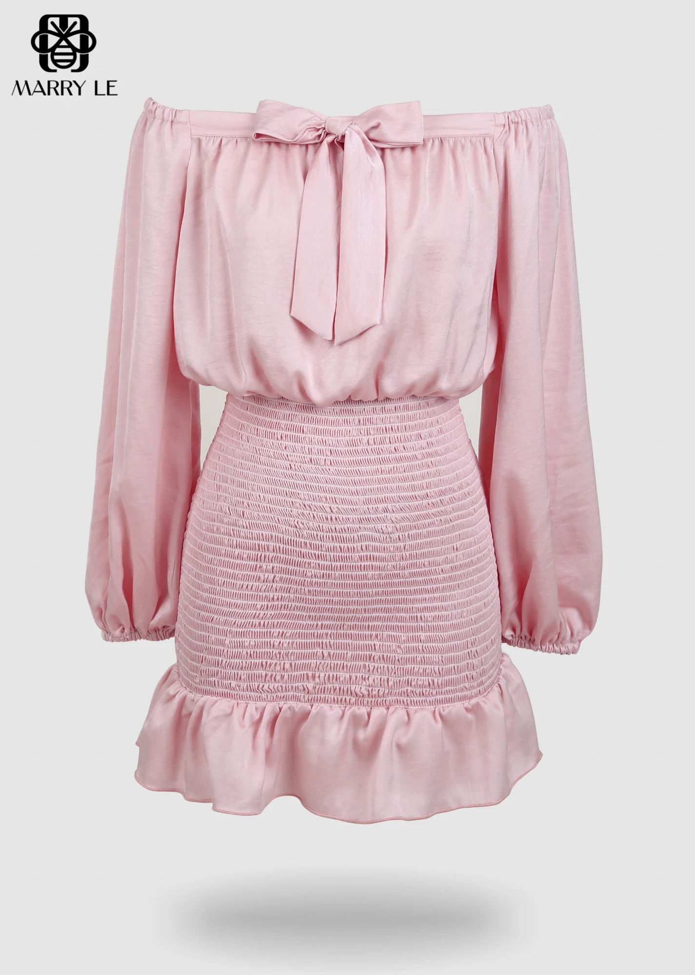 BABY PINK SATIN DRESS WITH BOW AND RUFFLE wholesale dresses in bulk women OEM ODM Customized clothing - MD327