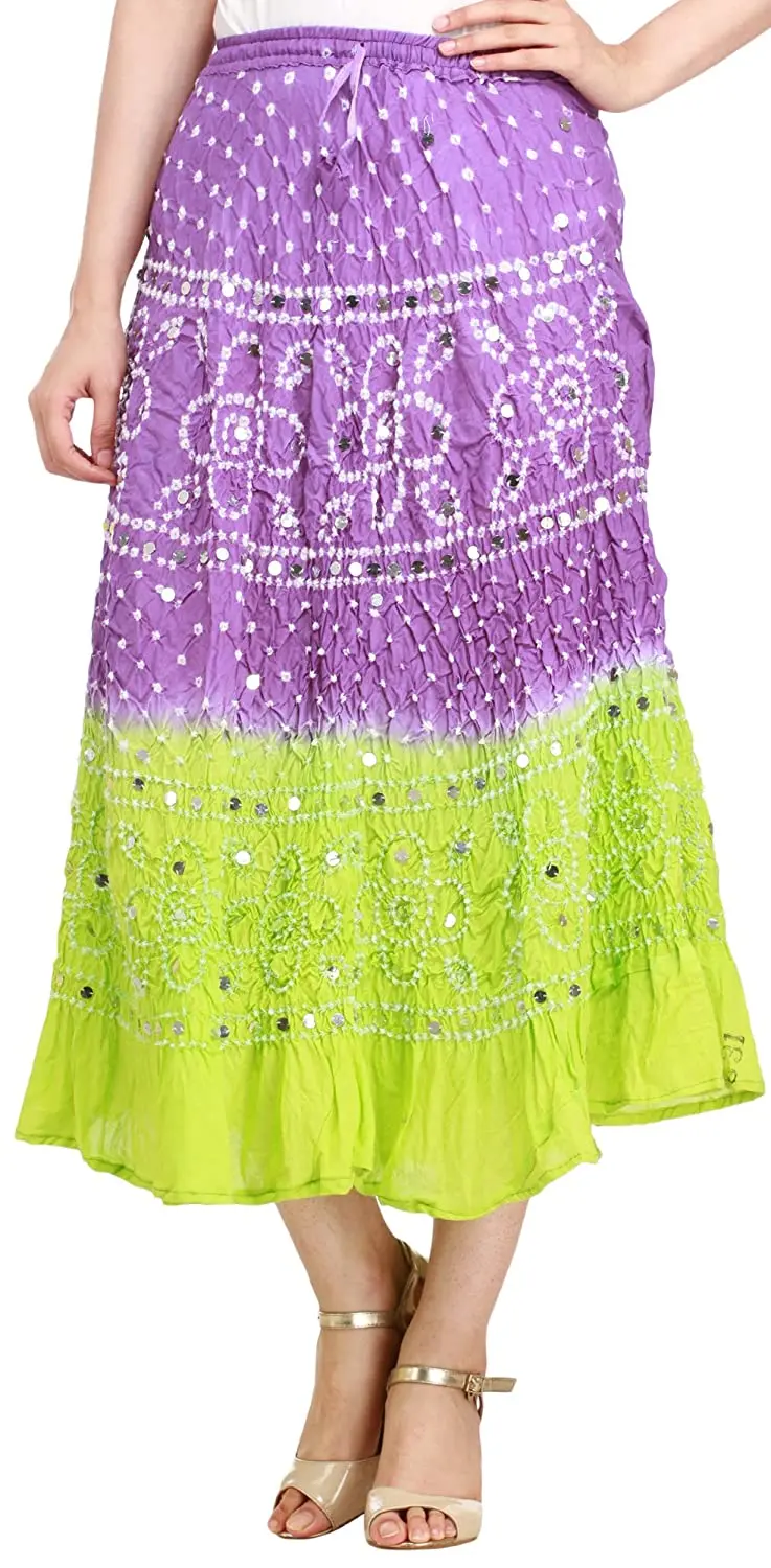 Indian Embroidery  Bandhej Long Skirt Bandhani Sequins Work Bohemian Belly Dance Hippie Long Skirt Boho Skirt wrap