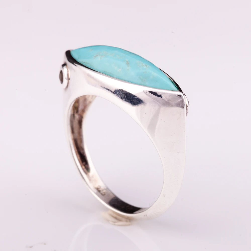 Элегантное кольцо из натурального бирюзы с дымчатым кварцем высокое качество заводская цена от производителя Таиланда