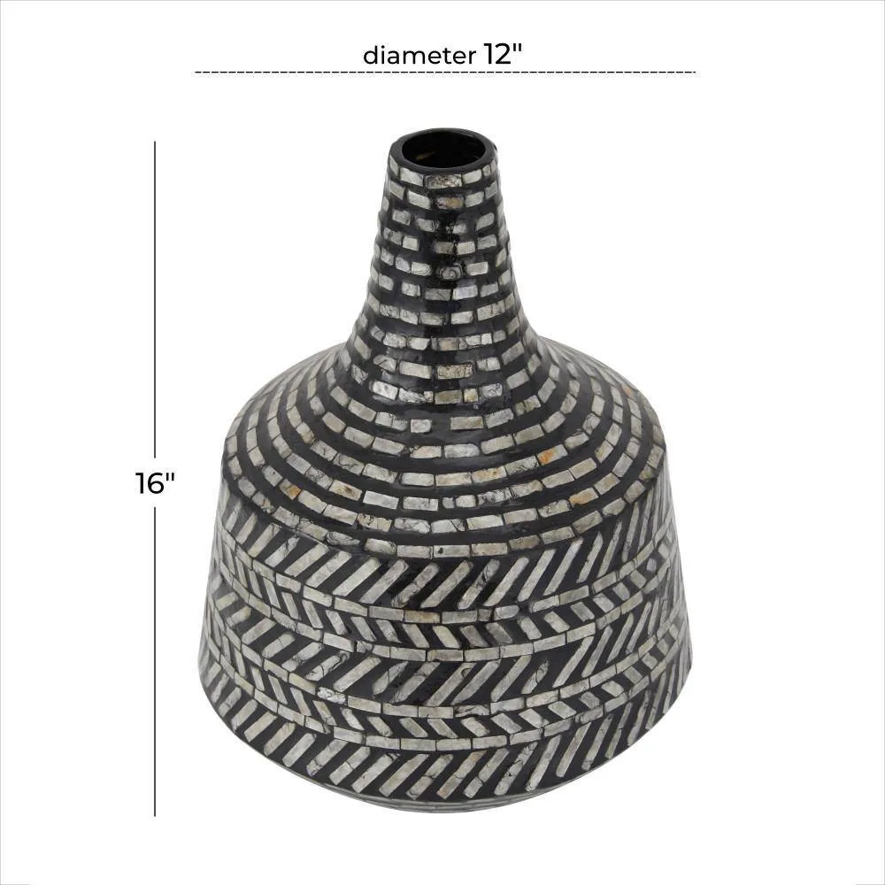 Manufacturer high quality black shell contemporary vase capiz vase decor tabletop flower vase mother of pearl inlay for home