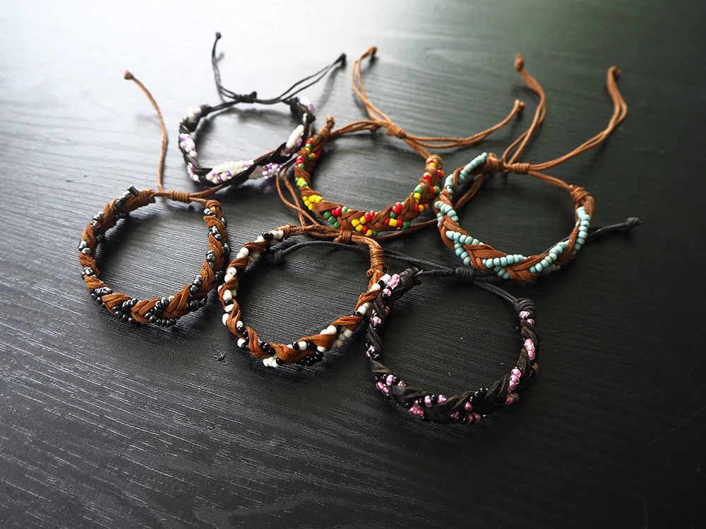 Adjustable Unisex Genuine Braided Leather Charm Bracelet Multi-Strands Beaded Vintage Style for Weddings Parties and Gifts