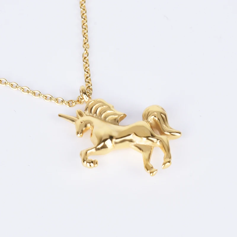 Women Necklace Gold Fantasy Horse Charm Unicorn Pendant
