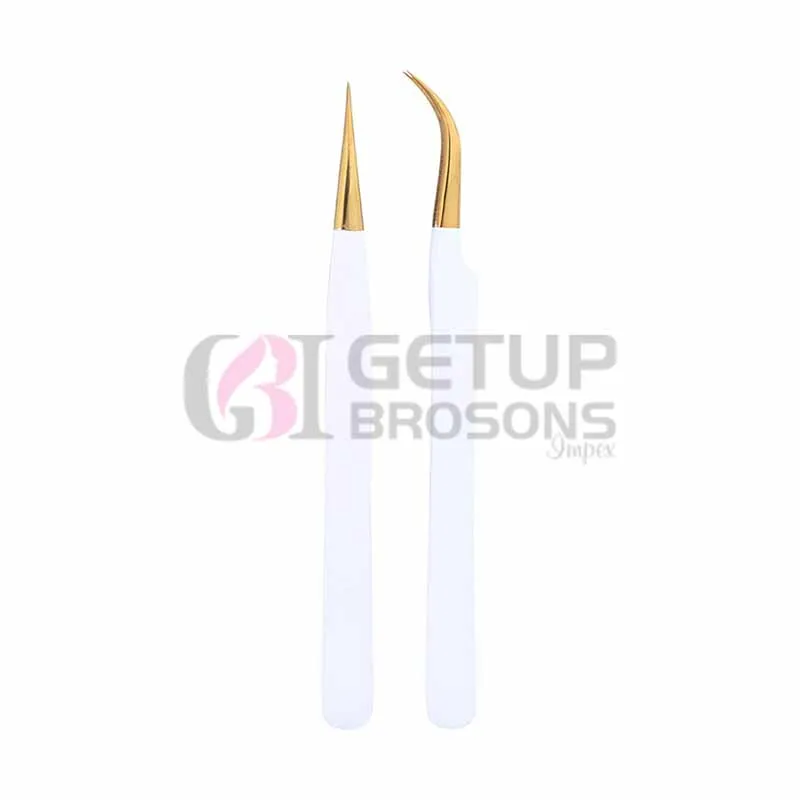 Wholesale Beauty  Private Label Volume Extension Pointed Powder Coating Gold Plasma Tip Lashes Eyelash Tweezers