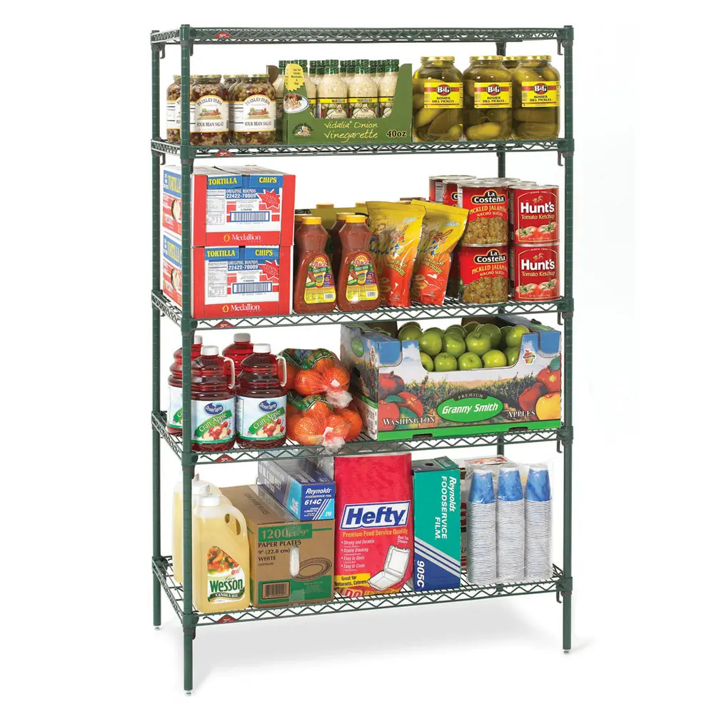 Высокая портативность нержавеющая сталь метро Супер Erecta 4 Стандартные промышленные проволочные Стеллаж с Metroseal Зеленый эпоксидной смолы