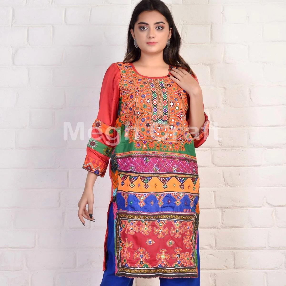 Afghani Embroidered Tunic -Afghani Mirror Work Tunic - Banjara Vintage Tunic Tops