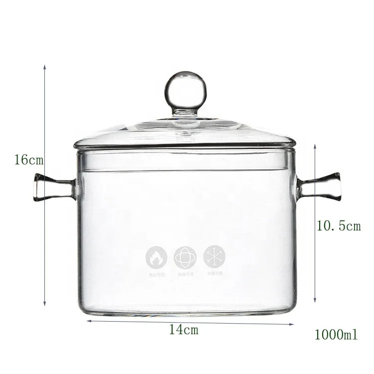 Высокотемпературная устойчивая Бытовая 1Л Двойная уха Pyrex Стеклянная кастрюля для приготовления