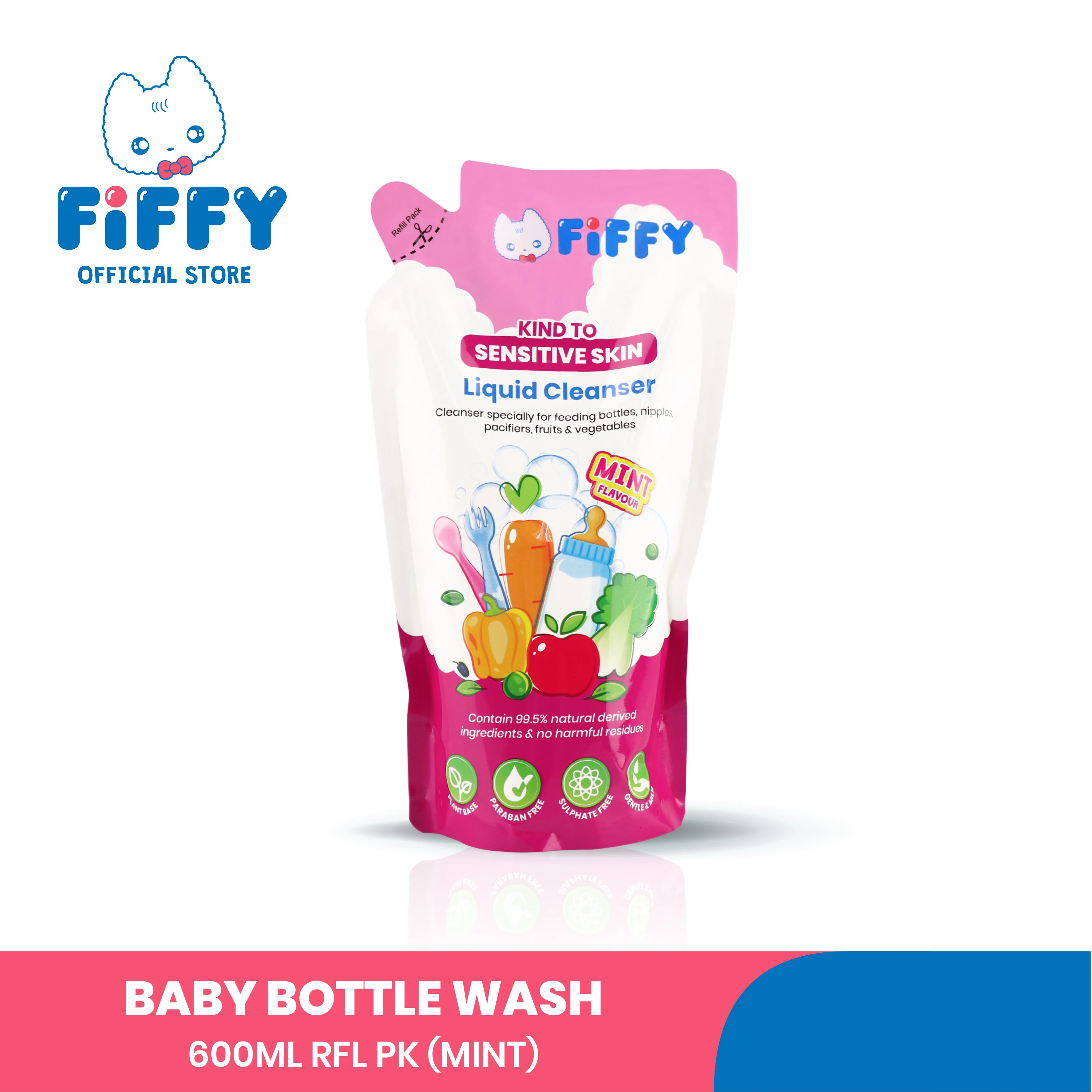 FIFFY Baby Plant based Baby Bottle Wash, Fruit and Vegetable Wash Bottle Liquid Cleanser (Refill Pack)
