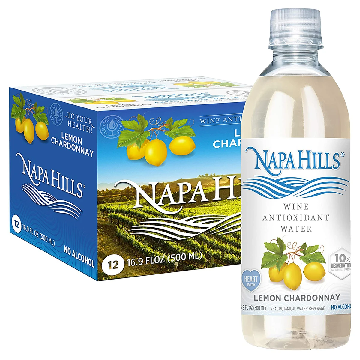 
Antioxidant Water Wine Napa Hills Lemon Flavored Wine Water Non Alcoholic Resveratrol Enriched Drink Lemon Chardonnay 12 Pack 