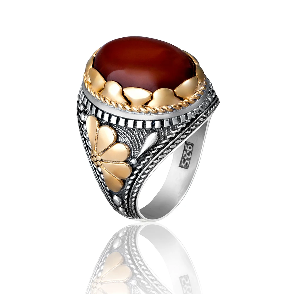 Wholesale Sterling Silver Turkish Mens Ring with Agate Stone Men Jewelry
