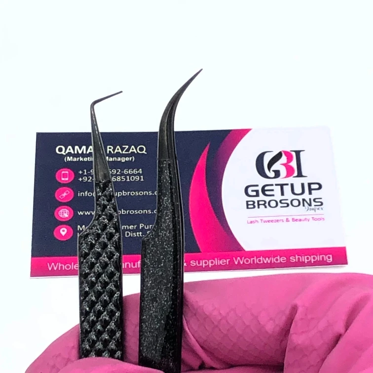 Wholesale Best 90 Degree Black Plasma With Glitter Diamond Grip Plan Curve Eyelash Extension Tweezer Stainless Steel Beauty Tool