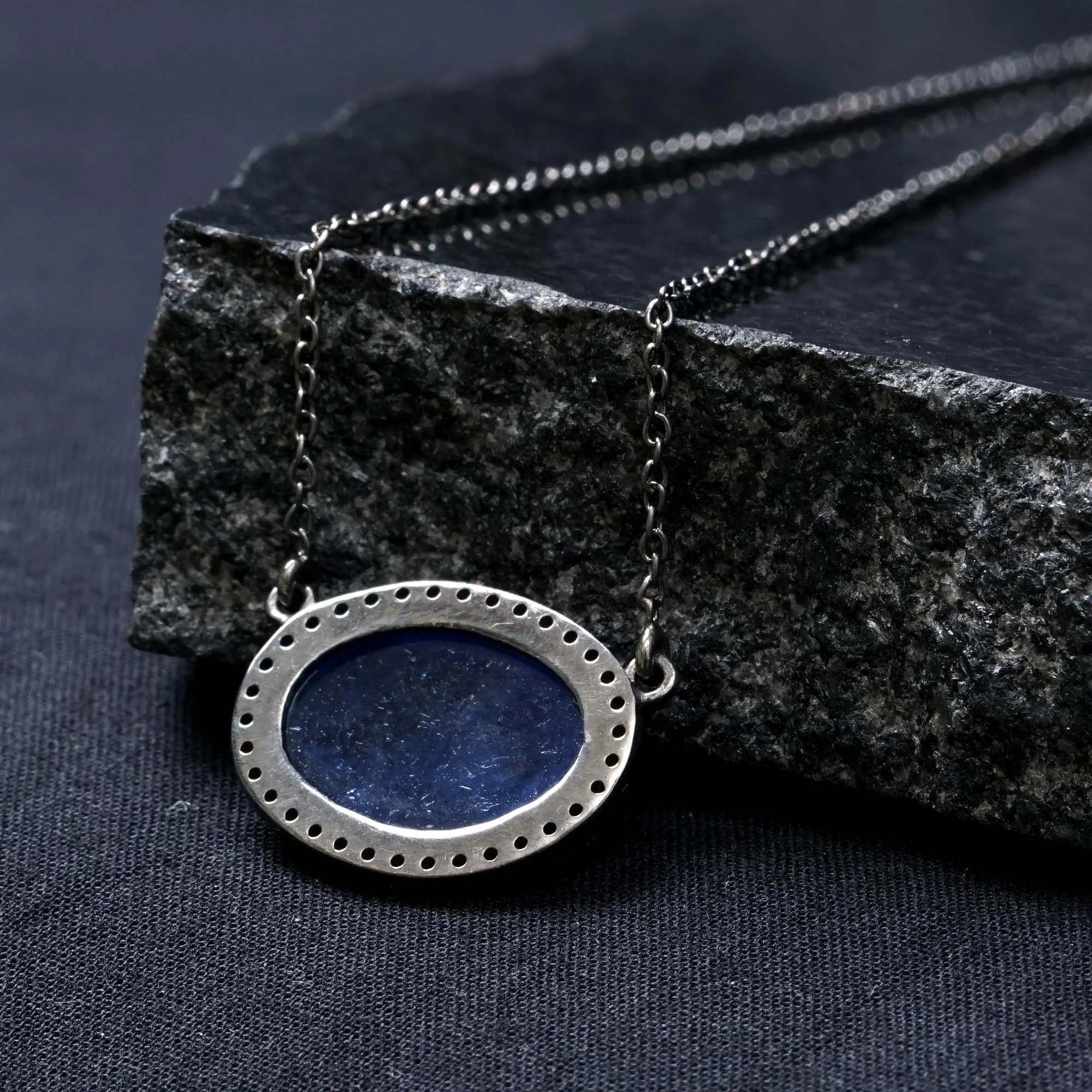 Tanzanite Gemstone Oxidized 925 Silver Pave Diamond Designer Oval Shaped Pendant Chain Necklace Jewelry Wholesale