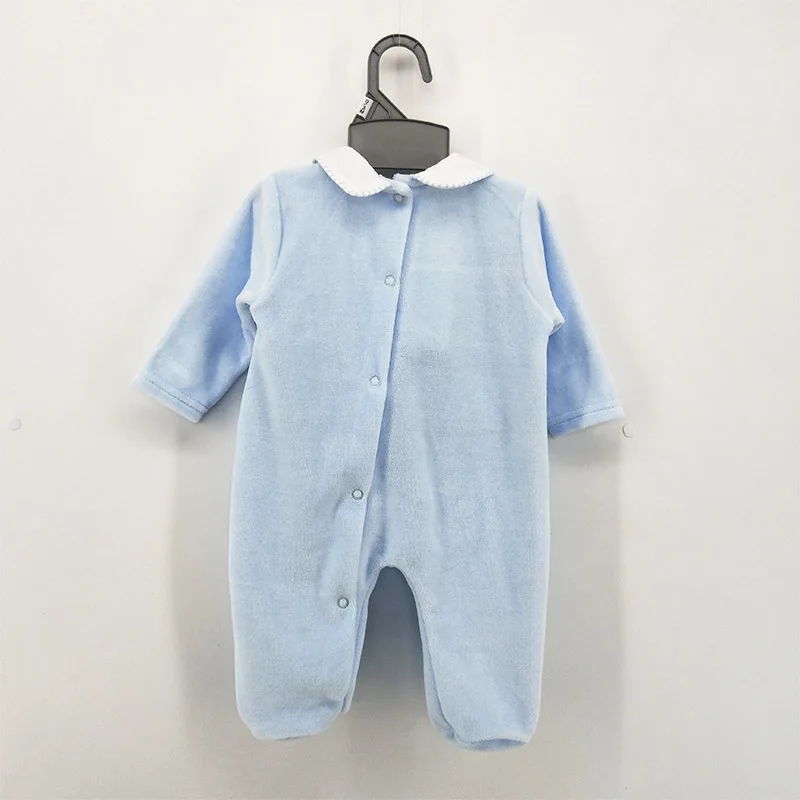 2022 Factory hot sell cute embroidery velour warm baby all season smocking romper for 0-6M baby