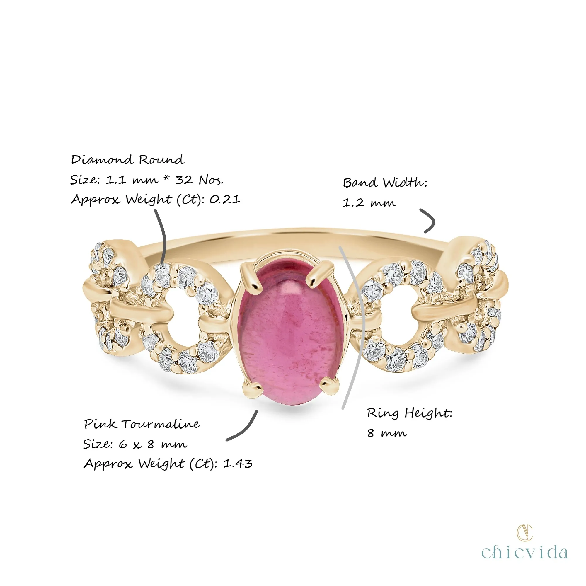 
Natural Pink Tourmaline Oval Gemstone Ring 14k Gold Tourmaline Ring 