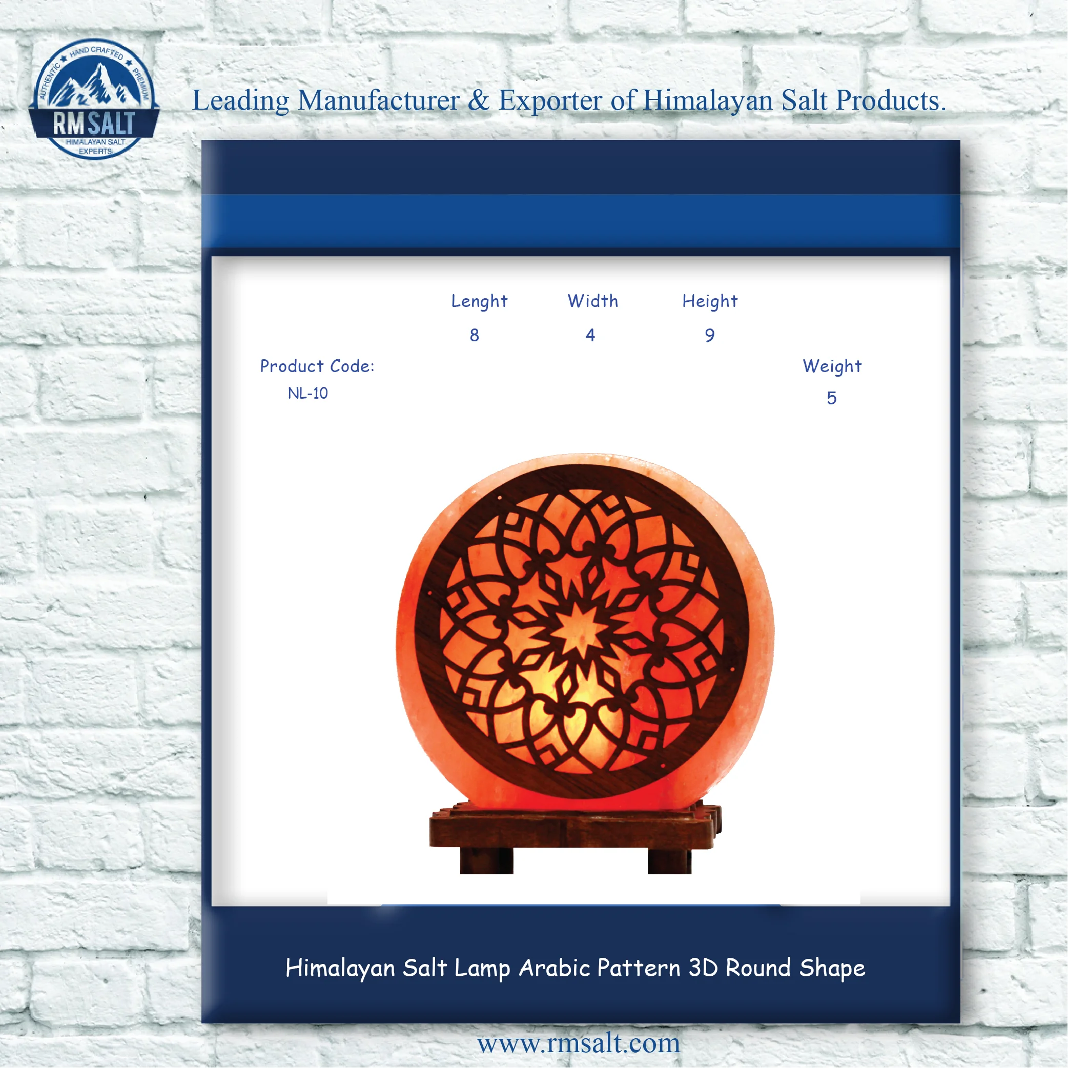 Himalayan Salt Lamp Arabic Pattern 3D Round Shape