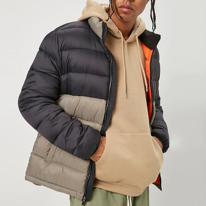 oem manufacturers custom colorblock zip opening puffer jacket coat winter men