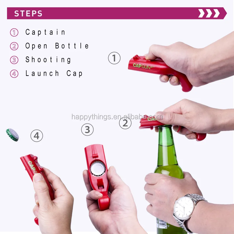Manufacturer wholesale custom logo cheap sublimation blank metal stainless steel Cap Gun shape Beer bottle opener