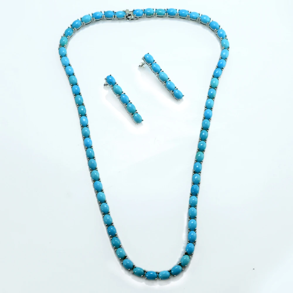 Natural Turquoise 7x5 MM Gemstone 925 Solid Silver For Women Jewelry Designer Necklace Earring Set By Manufacturer Supplier