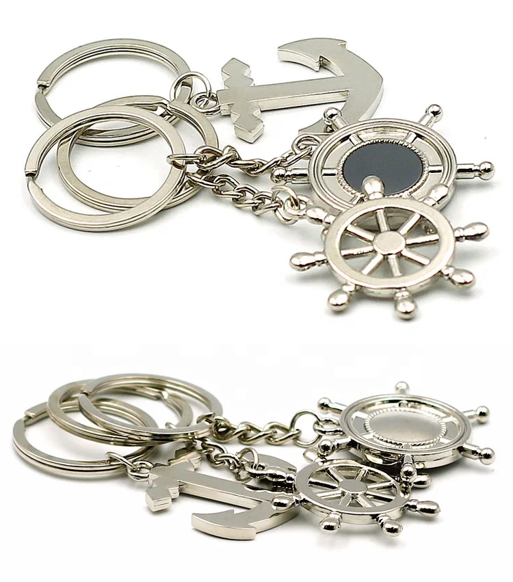 Zinc alloy metal Ship Steering Wheel keyholder boat Anchor rudder keychain helm Sailing Tourism gifts keyring