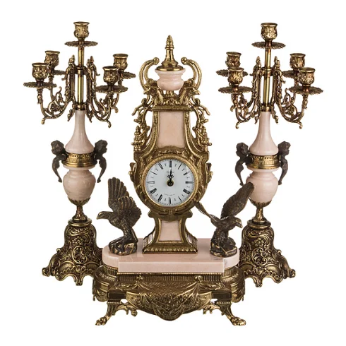 
top qualtiy italian handcrafted table desk clock with candleholder 