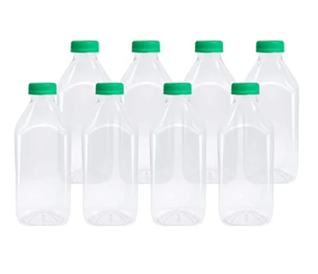Factory offer 32oz Empty Clear Plastic Juice Bottles with Lids PET Drink Containers for Juice Smoothie Drinking Cold Beverages