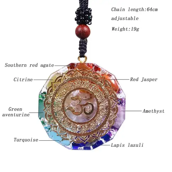 SEVEN CHAKRA CRYSTAL ORGONITE PENDANT WITH OM SYMBOL / WHOLESALE ORGONE PENDANT SACRED WITH OM / PREMIUM QUALITY ROUND PENDANTS