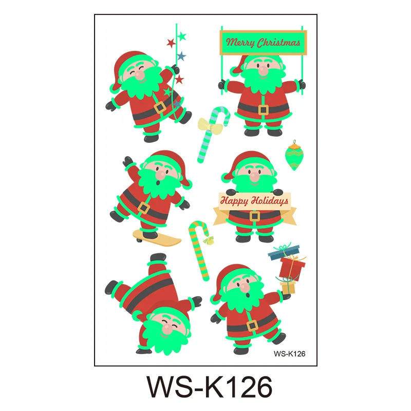 X-MAS waterproof glow in the dark Christmas tree socks gifts bells temporary tattoo stickers