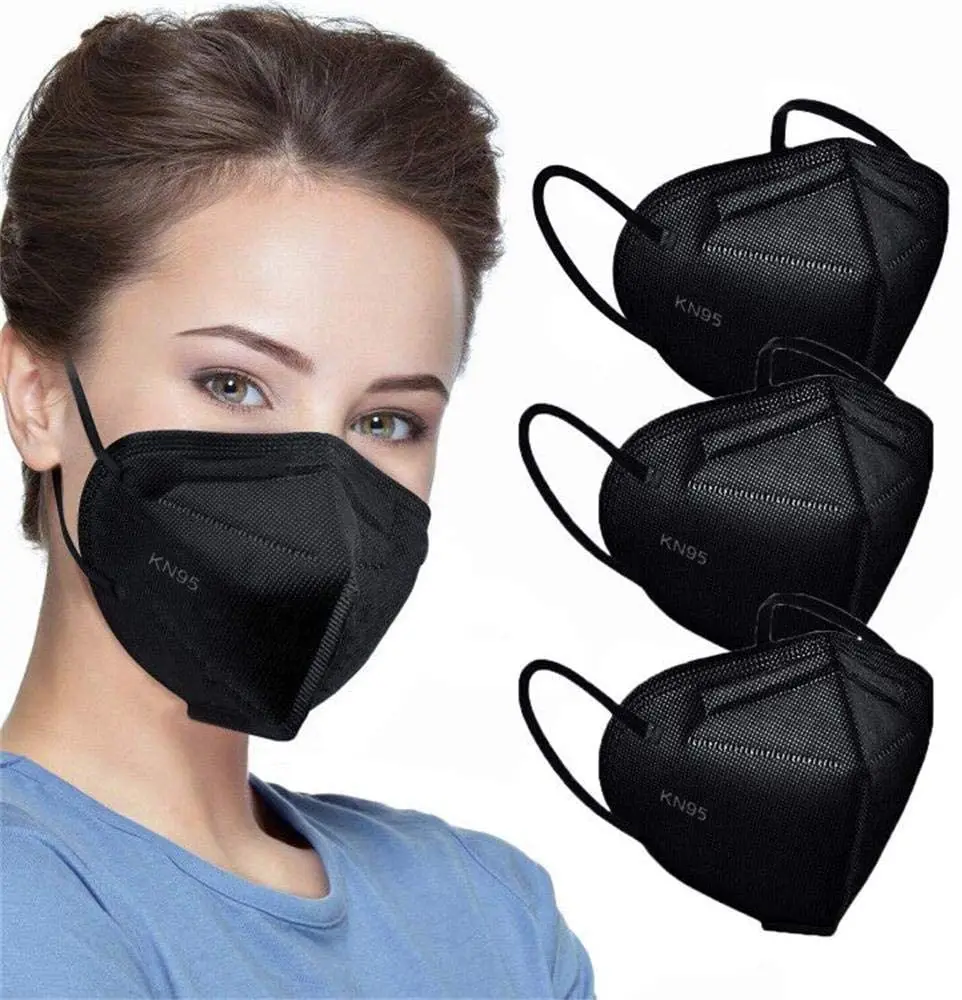 Face Mask Black 5 Layer Cup Dust Safety Masks Filter Efficiency 95% Breathable Elastic Ear Loops Black Masks